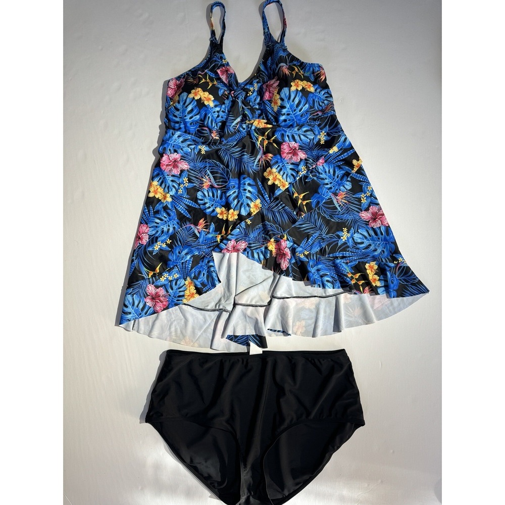 Hanna Nikole Floral Women's Plus Size Irregular Hem Tummy Control‎ Swimsuit 20W - Picture 3 of 3